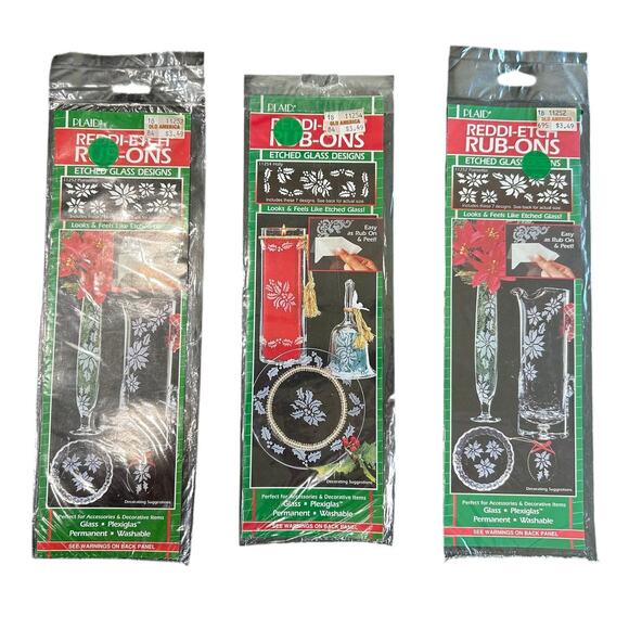 Plaid Brand- Vtg Reddi-Etched glass transfers- Rub on Holly Christmas- set of 3 - Picture 1 of 6